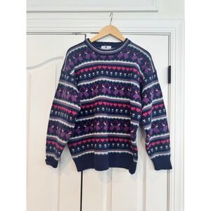 Vtg Fair Isle Sweater Folk Vibrant Nordic Shetland Wool Heart Dancing Grandpa